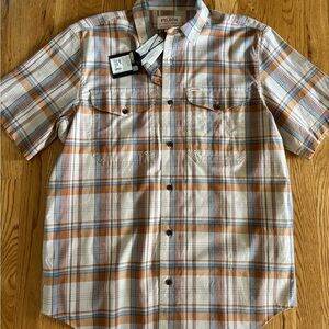 Filson Short-Sleeve Plaid Button-Down Shirt in Cream, Brown & Blue